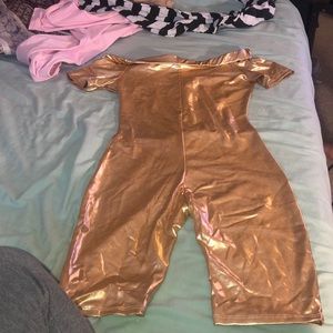 Rose gold one piece off shoulder outfit